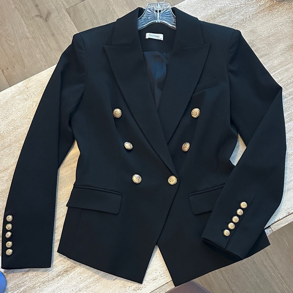 Lilysilk Black Fitted Blazer with Gold Buttons